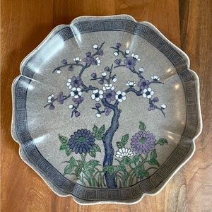 Vintage 70s Nora Fenton Hand-Painted 8” Plate w Cherry Blossom Made In Hong Kong